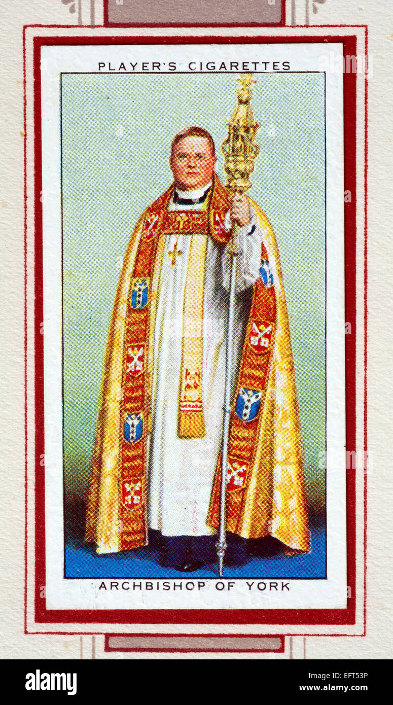 Player`s cigarette card - Archbishop of York Stock Photo